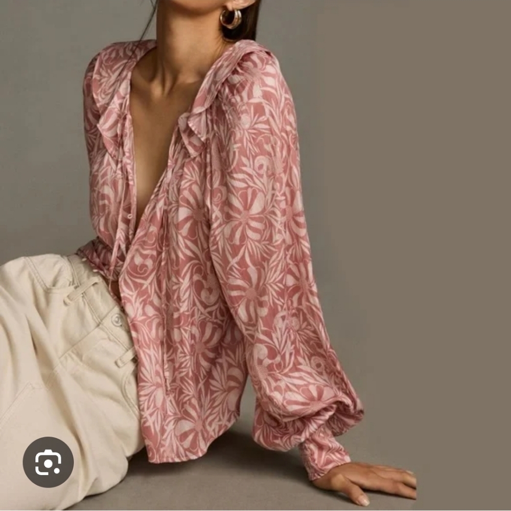 Anthroplogie Top Florance Balducci Femme Collared Blouse Size Large Romantic - Picture 2 of 8